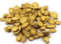dried kharki slices of Baical Skullcap Root are in a pile